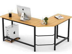 FUFU&GAGA Modern L-Shaped Desk, Corner Computer Desk PC Laptop Gaming Table Workstation for Home Office, Beech Wood Color FUFU&GAGA Modern L-Shaped Desk, Corner Computer Desk PC Laptop Gaming Table Workstation for Home Office, Beech Wood Color