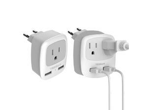 TESSAN European Travel Adapter with 1 Outlet and 2 USB Charging Ports,Type C Plug Adapter for US to Most of Europe EU