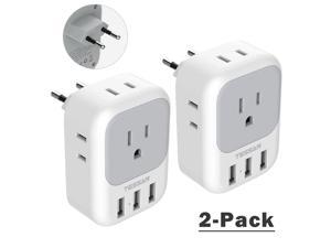 TESSAN 7 in 1 European Travel Plug Adapter,Travel Power Plug with 4 America Outlets 3 USB Charger Ports,Type C for Italy Spain France Iceland Germany Greece Charger, 2-Pack