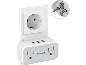 Type E/F Plug Adapter, TESSAN Germany France Power Adapter, Korea Travel Converter with 2 Electrical Outlet 3 USB Charger, US to Spain Iceland German French Norway Sweden Europe Schuko Adaptor