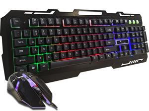 Gaming Keyboard Mouse Combo Wired,Color Changing LED Backlit Computer Gaming Keyboad,Lighted PC Gaming Mouse,USB Keyboard Clicky Keys,Durable Metal Structure,for PC Games Gamer Working,BLACK Gaming Keyboard Mouse Combo Wired,Color Changing LED Backlit Computer Gaming Keyboad,Lighted PC Gaming Mouse,USB Keyboard Clicky Keys,Durable Metal Structure,for PC Games Gamer Working,BLACK