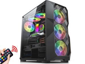 ATX Mid Tower Gaming Computer Case 4 RGB Fans Acrylic Side Window USB 3.0 Port, Mesh Airflow with Polygonal Mesh Front Panel, Gaming Style Window Case, Black ATX Mid Tower Gaming Computer Case 4 RGB Fans Acrylic Side Window USB 3.0 Port, Mesh Airflow with Polygonal Mesh Front Panel, Gaming Style Window Case, Black
