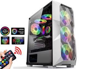 ATX Mid Tower Gaming Computer Case 3 ARGB Fans Tempered Glass Side Window USB 3.0 Port, Mesh Airflow with Polygonal Mesh Front Panel, Gaming Style Window Case, White ATX Mid Tower Gaming Computer Case 3 ARGB Fans Tempered Glass Side Window USB 3.0 Port, Mesh Airflow with Polygonal Mesh Front Panel, Gaming Style Window Case, White