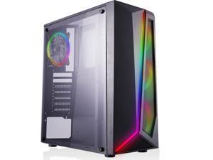 Mid-Tower Computer Case with RGB LED Strip , 4 rainbow Cooling Fans , ATX, M-ATX, ITX, 7 PCI Slots, USB 2.0/3.0,BLACK Mid-Tower Computer Case with RGB LED Strip , 4 rainbow Cooling Fans , ATX, M-ATX, ITX, 7 PCI Slots, USB 2.0/3.0,BLACK
