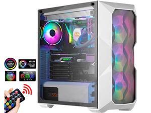 ATX Mid Tower Gaming Computer Case 3 ARGB Fans Tempered Glass Side Window USB 3.0 Port, Mesh Airflow with Polygonal Mesh Front Panel, Gaming Style Window Case, White