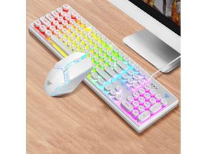 Gaming Keyboard, AULA T200 Round Keycap USB Cool Lighting Effect Wired Mechanical Gaming Keyboard Mouse Set, Ordinary Version