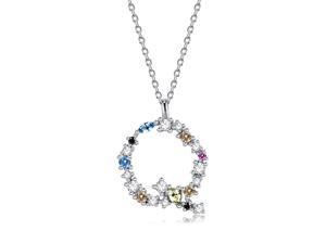 Silver Pendant Necklace for Women, S925 Sterling Silver 26 Engligh Letters Colorful Zircon Women Nacklace Jewelry, Style:Q