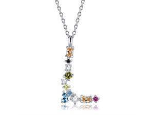 Silver Pendant Necklace for Women, S925 Sterling Silver 26 Engligh Letters Colorful Zircon Women Nacklace Jewelry, Style:L