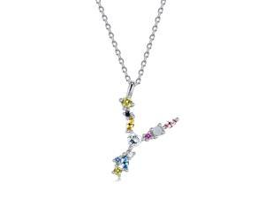 Silver Pendant Necklace for Women, S925 Sterling Silver 26 Engligh Letters Colorful Zircon Women Nacklace Jewelry, Style:Y