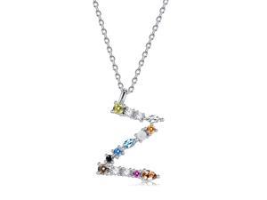 Silver Pendant Necklace for Women, S925 Sterling Silver 26 Engligh Letters Colorful Zircon Women Nacklace Jewelry, Style:Z