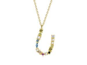 Silver Pendant Necklace for Women, S925 Sterling Silver 26 Engligh Letters Colorful Zircon Women Nacklace Jewelry, Style:U