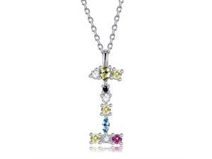Silver Pendant Necklace for Women, S925 Sterling Silver 26 Engligh Letters Colorful Zircon Women Nacklace Jewelry, Style:I
