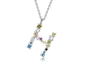 Silver Pendant Necklace for Women, S925 Sterling Silver 26 Engligh Letters Colorful Zircon Women Nacklace Jewelry, Style:H