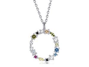 Silver Pendant Necklace for Women, S925 Sterling Silver 26 Engligh Letters Colorful Zircon Women Nacklace Jewelry, Style:O