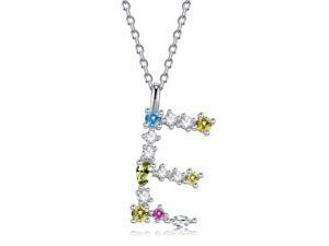 Silver Pendant Necklace for Women, S925 Sterling Silver 26 Engligh Letters Colorful Zircon Women Nacklace Jewelry, Style:E