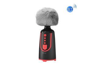 SUOAI MC11 Wireless Voice Changing Mobile Phone Bluetooth Singing Microphone, Colour: Ink Black+Gray Plush Cover