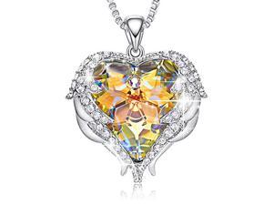 Angel Wing Love Heart Necklaces for Women Silver Tone/Gold Tone Pendant Mother's Day Jewelry Gifts for Women Mom/Wife/Sister