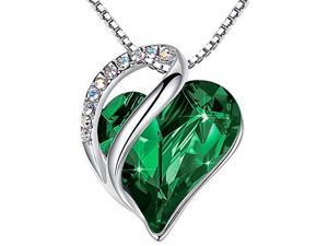 Love Heart Pendant Necklace Birthstone Crystal Jewelry Gifts for Women, Silver-tone, 16"+2"