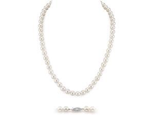 9-10mm AAA Quality Round White Freshwater Cultured Pearl Necklace for Women in 18" Princess Length