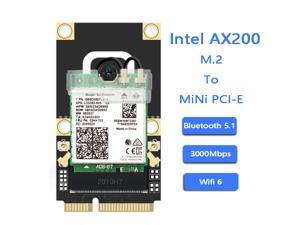 Wireless Mini PCI-E Wi-Fi 6 Intel AX200 Adapter Kit 2974Mbps Bluetooth 5.0 M.2 To Mini PCI Express Full Wifi Card AX200NGW 802.11ax/ac 160Mhz 2.4G/5G MU-MIMO OFDMA Windows 10 For Laptop Desktop