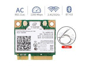 Dual Band AC1200 7260HMW 7260AC Wireless 2X2 Mini PCI-E Wi-Fi Network Card, Bluetooth 4.0, Up to 867Mbps (5Ghz) + 300Mbps (2.4Ghz), IEEE802.11ac/a/b/g/n, Windows 7/8/10 For Laptop PC