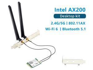 3000Mbps Dual Band Wi-Fi 6 Intel AX200 Gig+ Desktop Kit Bluetooth 5.1 For M.2 2230 Key E Wireless Adapter AX200NGW NGFF Network Card, 2.4Ghz/5Ghz, 802.11ax/ac, Support MU-MIMO, OFDMA, Windows 10