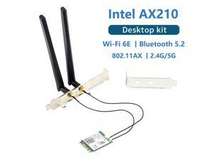 Bluetooth 5.2 Wi-Fi 6E Intel AX210 Card 3000Mbps 2.4Ghz 5Ghz 6Ghz M.2 2230 Key E Desktop Kit Wireless Adapter AX210NGW 802.11ax/ac Support MU-MIMO OFDMA Windows 10 With 6Dbi Antenna Set