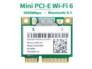 Wi-Fi 6 AX3000HMW 3000Mbps Bluetooth 5.1 Half Mini PCI-E Network Wlan WIFI Card, Wireless 802.11ax/ac Dual Band 2.4Ghz/5G Adapter MU-MIMO,OFDMA,Windows 10 (64bit) For Intel AX200 Adapter