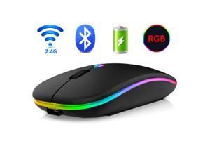 Wireless Bluetooth Mouse, RGB Computer Mouse, Silent Rechargeable Ergonomic Mause With LED Backlit USB Optical Mice For PC MacBook, Laptop, ipad