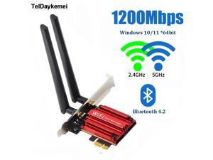 TelDaykemei AC1200 Wireless Dual Band PCI Express Wifi Adapter Bluetooth 4.0, For Intel Wifi Card, Up to 867Mbps(5Ghz), 300Mbps(2.4Ghz), 802.11ac, WI-FI PCIe Adapter, External Antennas For Desktop