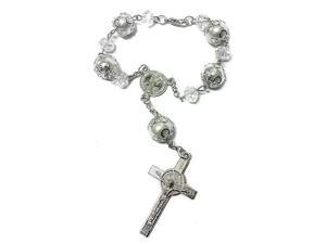 Benedict Evil Protection Medal White Clear Crystal Beads Rosary Car Auto Mirror Rearview Benedict Evil Protection Medal White Clear Crystal Beads Rosary Car Auto Mirror Rearview