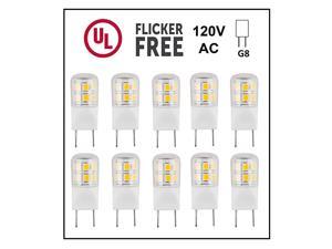 UL-Listed, G8 LED Light Bulb (Shorter 35mm Length), 10-Pack, 2 Watt, 220 Lumen, NOT Dimmable, Pure White 6000K, 360° Beam Angle, 20W Equivalent, JCD Halogen Replacement Bulb