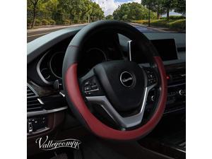 Microfiber Leather Steering Wheel Cover Universal 15 inch(Wine Red)
