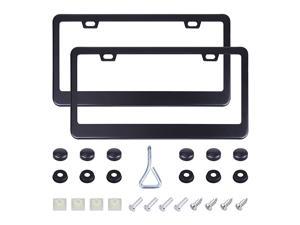 2 Holes Black License Plate Frame, Stainless Steel Car Licence Plate, with Screws Washers Caps for US Standard