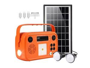 Solar Generator Portable Power Station Portable Battery Generator with Solar Generator (Solar Panel Included) 8000mAh Battery 2 LED Bulbs Fm Radio for Outdoors Camping Travel Emergency