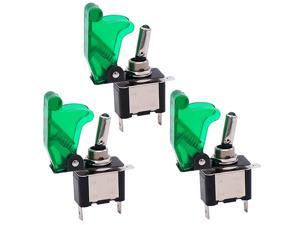 3Pcs Rocker Toggle Switch 12V 20A Heavy Duty Racing Car Automative Auto SPST ON/Off Toggle Switch Green LED Light Illuminated 3Pin with Green Waterproof Safety Cover ASW-07DGGMZ