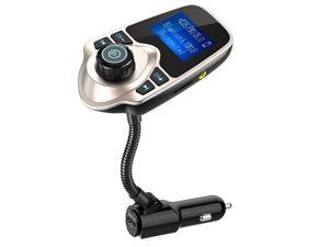 Bluetooth Car FM Transmitter Audio Adapter Receiver Wireless Handsfree Voltmeter Car Kit TF Card AUX 1.44 Display - KM18 Golden