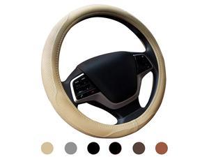 Microfiber Leather Car Steering Wheel Cover, Universal 15 inch Breathable Anti Slip Auto Steering Wheel Covers (Beige)