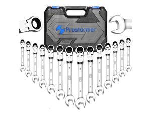 14-Piece Flex-Head Ratcheting Wrench Set, 6-19mm Chrome Vanadium Steel Ratchet Wrenches, Metric Combination Ended Spanner Kit with Storage Case