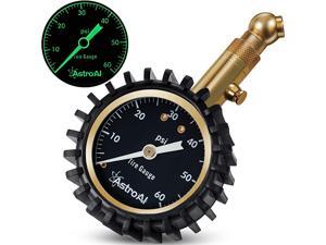 Tire Pressure Gauge Expert 60 PSI - Heavy Duty Tire Gauge ANSI Certified Accurate, Improved Needle and Chuck
