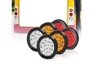 Round Led Tail lights with Rubber Grommet 2Amber+2Red+2White 1224V 16LED Waterproof BrakeStopTurn Tail Marker light for RV Trucks TrailerSet Of 6 Round Led Tail lights with Rubber Grommet 2Amber+2Red+2White 1224V 16LED Waterproof BrakeStopTurn Tail Marker light for RV Trucks TrailerSet Of 6