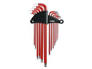 70164-13-Piece SAE Long Arm Ball End Hex Key Wrench Set - Chrome Finish with Red High Visibility Anti-Slip Coating - Convenient Storage Case Included