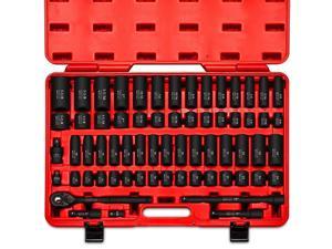 02448A 1/2" Drive Master Impact Socket Set, 65Piece Deep & Shallow Socket Assortment | Standard SAE (3/8" To 1-1/4") & Metric (10-24 mm) Sizes | Includes Adapters & Ratchet Handle