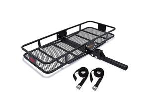 Upgraded 60" x 24" x 6" Folding Hitch Mount Cargo Carrier, 500LBS Capacity Luggage Basket Fits to 2”Receiver with Elastic Net and PacStraps Upgraded 60" x 24" x 6" Folding Hitch Mount Cargo Carrier, 500LBS Capacity Luggage Basket Fits to 2”Receiver with Elastic Net and PacStraps