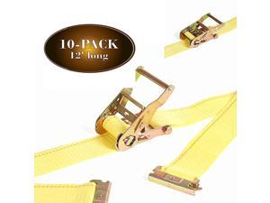 10 E Track Ratcheting Straps Cargo TieDowns, 2 x 12 Heavy Duty Yellow Polyester Tie-Down Straps, Strong Ratchet, ETrack Spring Fittings, Tie Down Motorcycle, Trailer Load