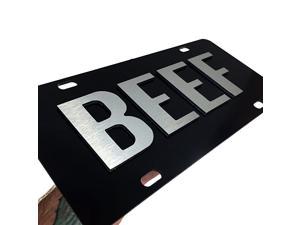 Beef License Plate Brushed Aluminum on Black 2-D Farmer Heavy Duty