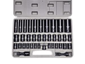 Complete 3/8" and 1/2” Drive Impact Socket Set, Inch (SAE) /Metric, Cr-V, 6-Point, 3/8"- 1-1/4", 8 mm - 24 mm, Deep & Shallow, 38-Piece Impact Socket Set Complete 3/8" and 1/2” Drive Impact Socket Set, Inch (SAE) /Metric, Cr-V, 6-Point, 3/8"- 1-1/4", 8 mm - 24 mm, Deep & Shallow, 38-Piece Impact Socket Set