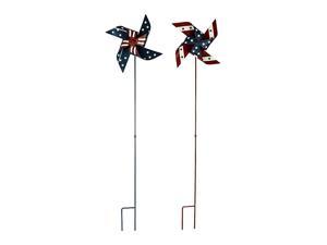 2pcs Patriotic Wind Spinner Garden Stake Metal American Flag Pin Wheels Wind Spinners 4th of July Yard Garden Decor 36quot