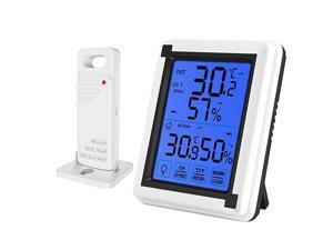 Indoor Outdoor Thermometer Humidity Digital Wireless Hygrometer with Touchscreen and Backlight Temperature Humidity Monitor Large LCD Screen Min and Max Records for Home Office Greenhouse