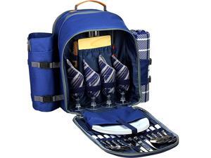 Backpack Set for 4 Deluxe Collection | Set with Insulated Cooler Compartment Fleece Blanket Detachable Wine Holder Cutlery Set for FamilyFriends Camping Road Trip Hike Adventure Backpack Set for 4 Deluxe Collection | Set with Insulated Cooler Compartment Fleece Blanket Detachable Wine Holder Cutlery Set for FamilyFriends Camping Road Trip Hike Adventure